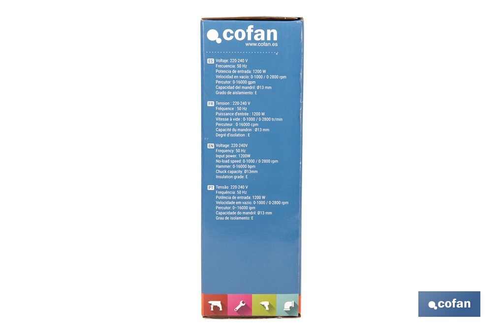 Taladro percutor eléctrico 1200 W con 2 velocidades, portabrocas automático 13 mm | Empuñadura multiposición y control de velocidad variable - Cofan