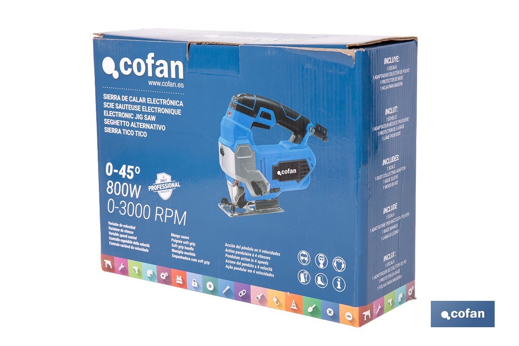 Sierra de calar electrónica 800W 0-45º (0-3000rpm) - Cofan