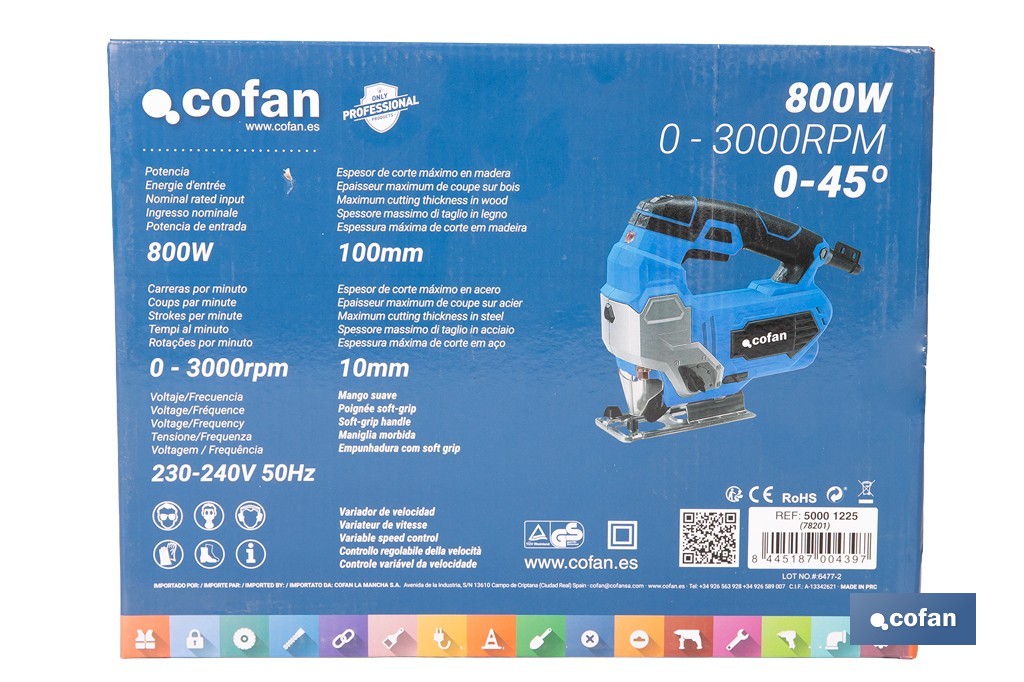 Sierra de calar electrónica 800W 0-45º (0-3000rpm) - Cofan