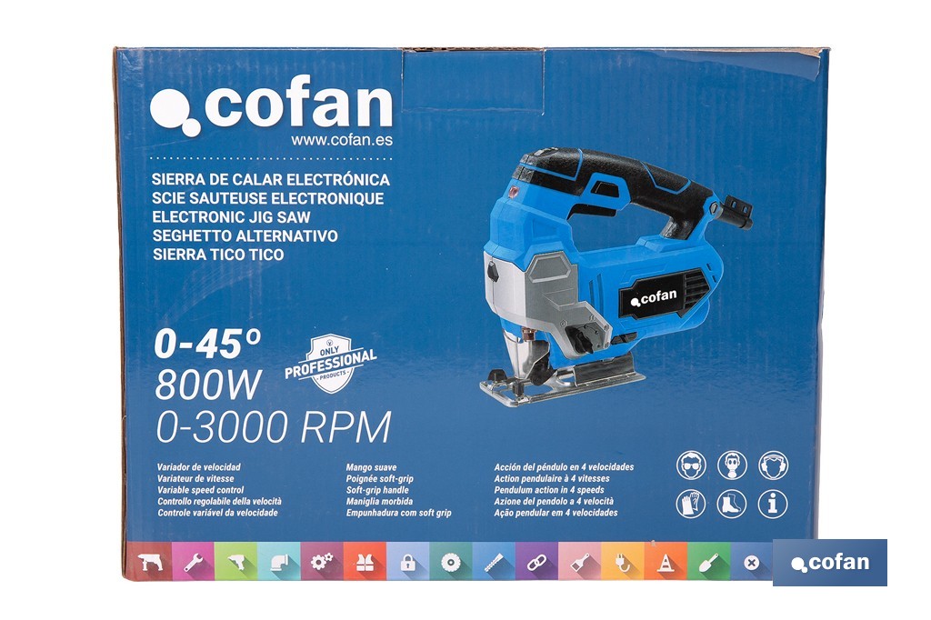 Sierra de calar electrónica 800W 0-45º (0-3000rpm) - Cofan