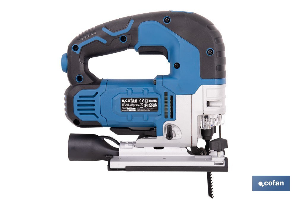 Sierra de calar eléctrica con corte pendular de 4 posiciones | 750 W; corte a bisel ±45°; Velocidad variable 800-3000 rpm - Cofan