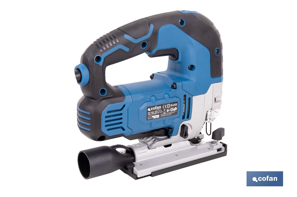 Sierra de calar eléctrica con corte pendular de 4 posiciones | 750 W; corte a bisel ±45°; Velocidad variable 800-3000 rpm - Cofan