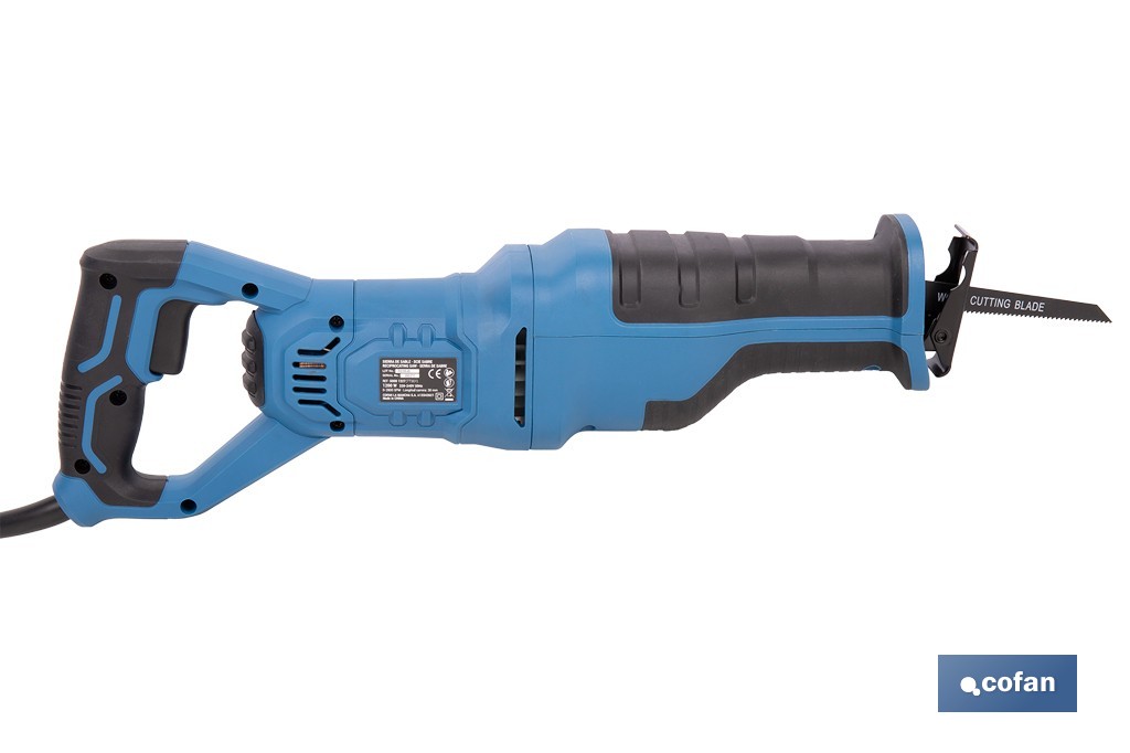 Sierra de sable eléctrica 1200 W 2800 rpm, acción pendular 3 posiciones + corte recto | Control de velocidad variable, cambio de hoja sin herramientas - Cofan