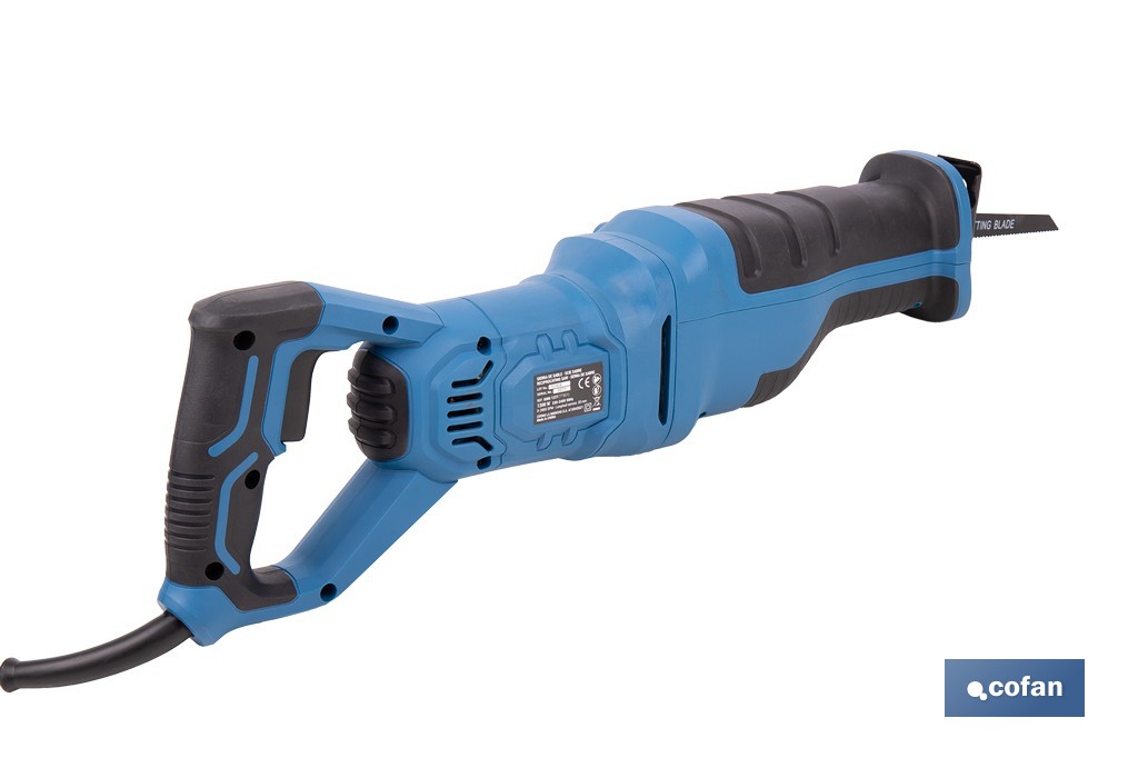 Sierra de sable eléctrica 1200 W 2800 rpm, acción pendular 3 posiciones + corte recto | Control de velocidad variable, cambio de hoja sin herramientas - Cofan