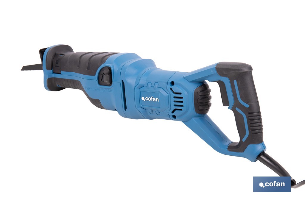 Sierra de sable eléctrica 1200 W 2800 rpm, acción pendular 3 posiciones + corte recto | Control de velocidad variable, cambio de hoja sin herramientas - Cofan