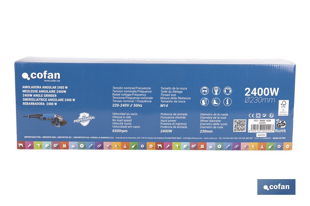 Meuleuse d'angle de 2400W | Meuleuse d'angle Ø230MM de démarrage progressif - Cofan