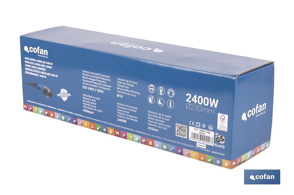 Meuleuse d'angle de 2400W | Meuleuse d'angle Ø230MM de démarrage progressif - Cofan