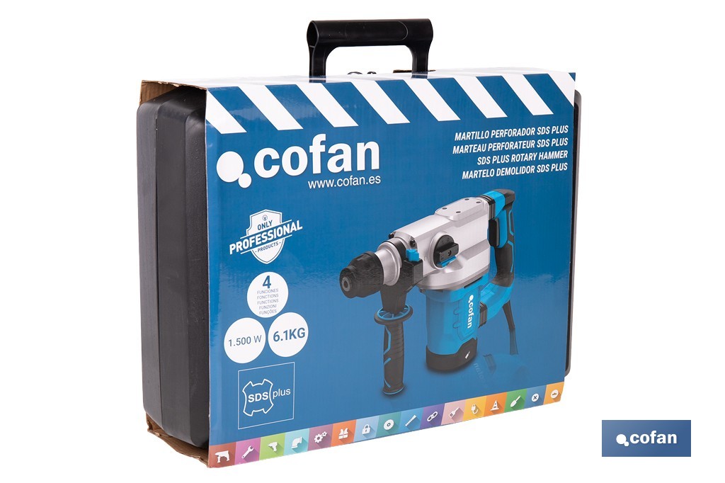 Taladro martillo perforador | 1.500 W SDS Plus | Martillo perforador anclaje con 4 funciones - Cofan