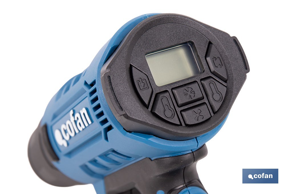 Pistola termica ad aria calda, display LCD digitale, 2000W | Temperatura regolabile da 50ºC fino a 650ºC | Display digitale - Cofan