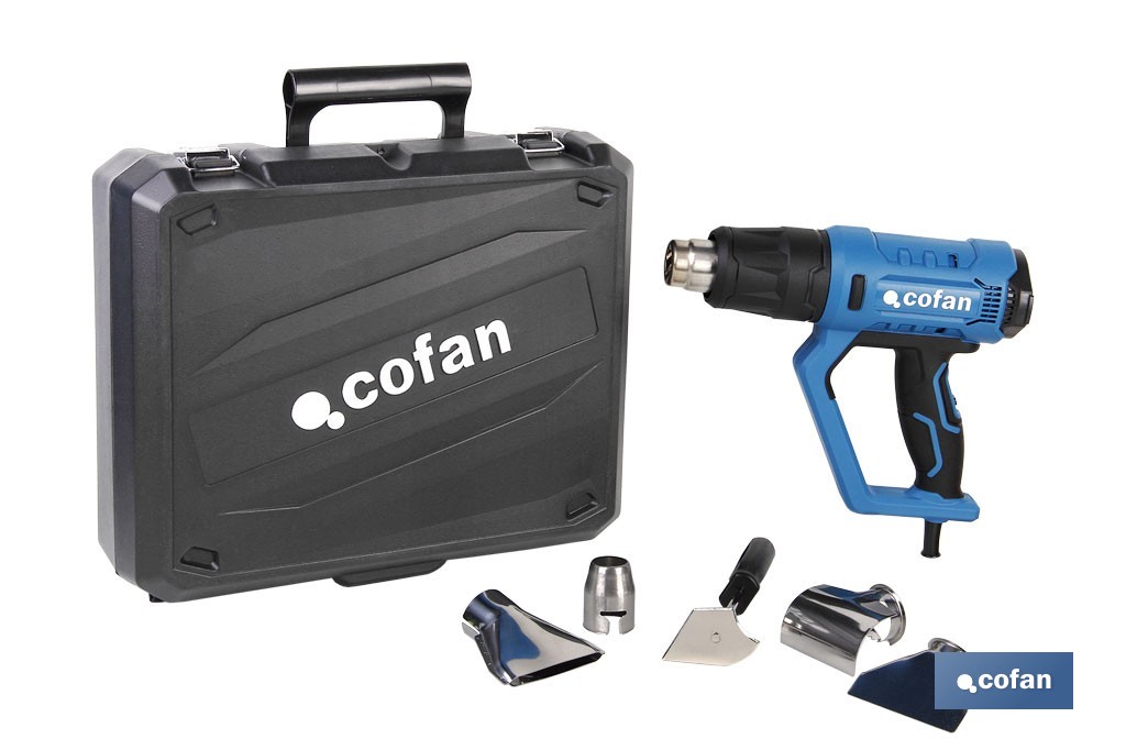 Pistola termica ad aria calda, display LCD digitale, 2000W | Temperatura regolabile da 50ºC fino a 650ºC | Display digitale - Cofan