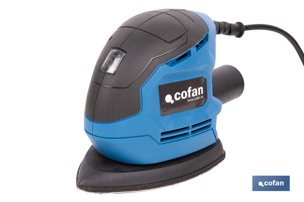 Lijadora mouse eléctrica 130 W 14 000 rpm, aspiración de polvo | Base de velcro con 5 agujeros | Ideal para madera, chapa, laca o relleno - Cofan