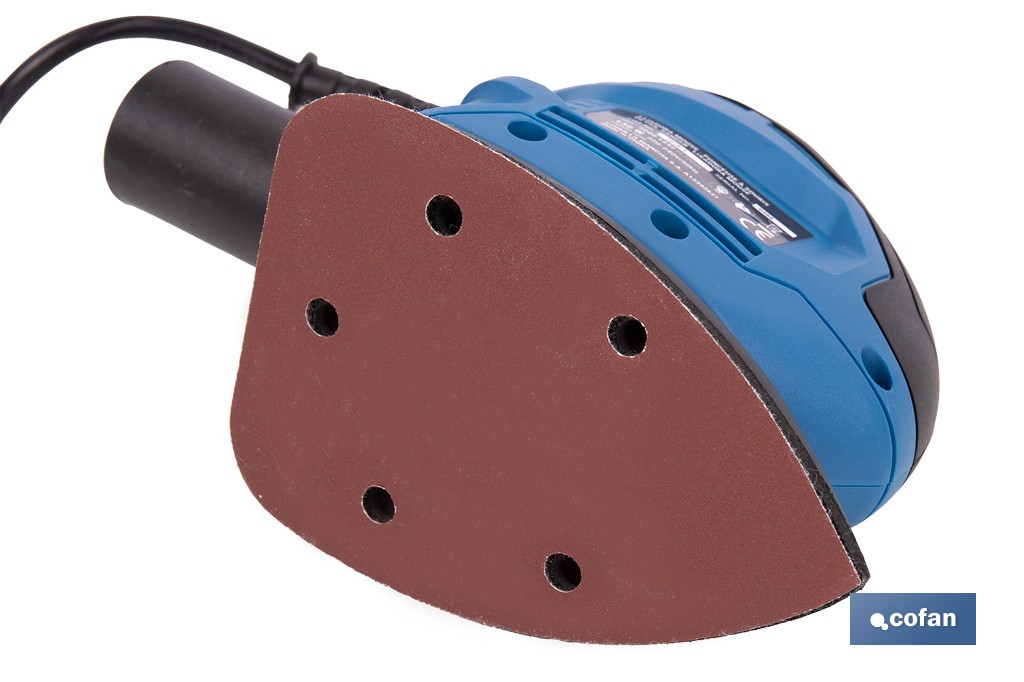 Lijadora mouse eléctrica 130 W 14 000 rpm, aspiración de polvo | Base de velcro con 5 agujeros | Ideal para madera, chapa, laca o relleno - Cofan