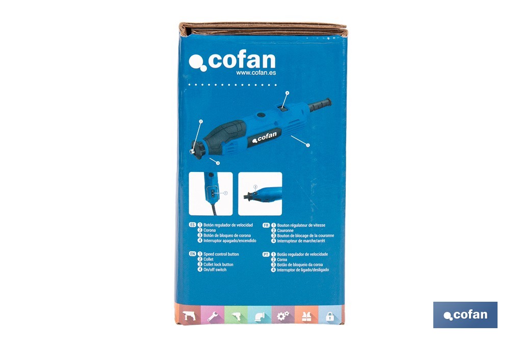 Multiherramienta rotativa 135 W 8000-33000 rpm, velocidad variable | Ideal para cortar, fresar, pulir y perforar | Incluye kit de accesorios intercambiables - Cofan