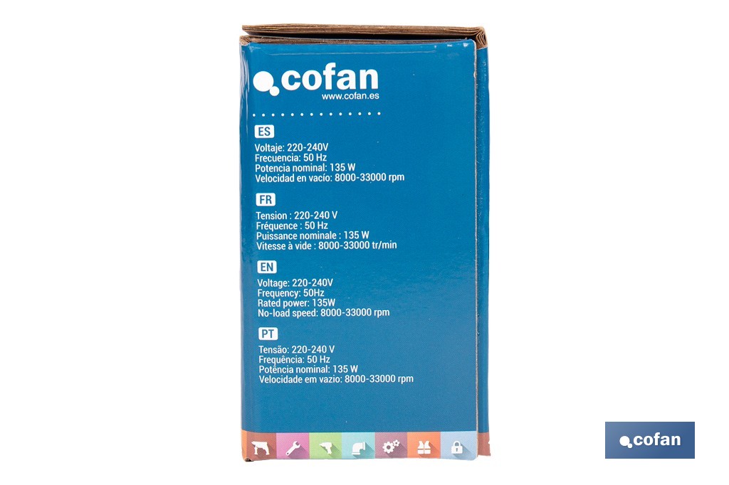 Multiherramienta rotativa 135 W 8000-33000 rpm, velocidad variable | Ideal para cortar, fresar, pulir y perforar | Incluye kit de accesorios intercambiables - Cofan