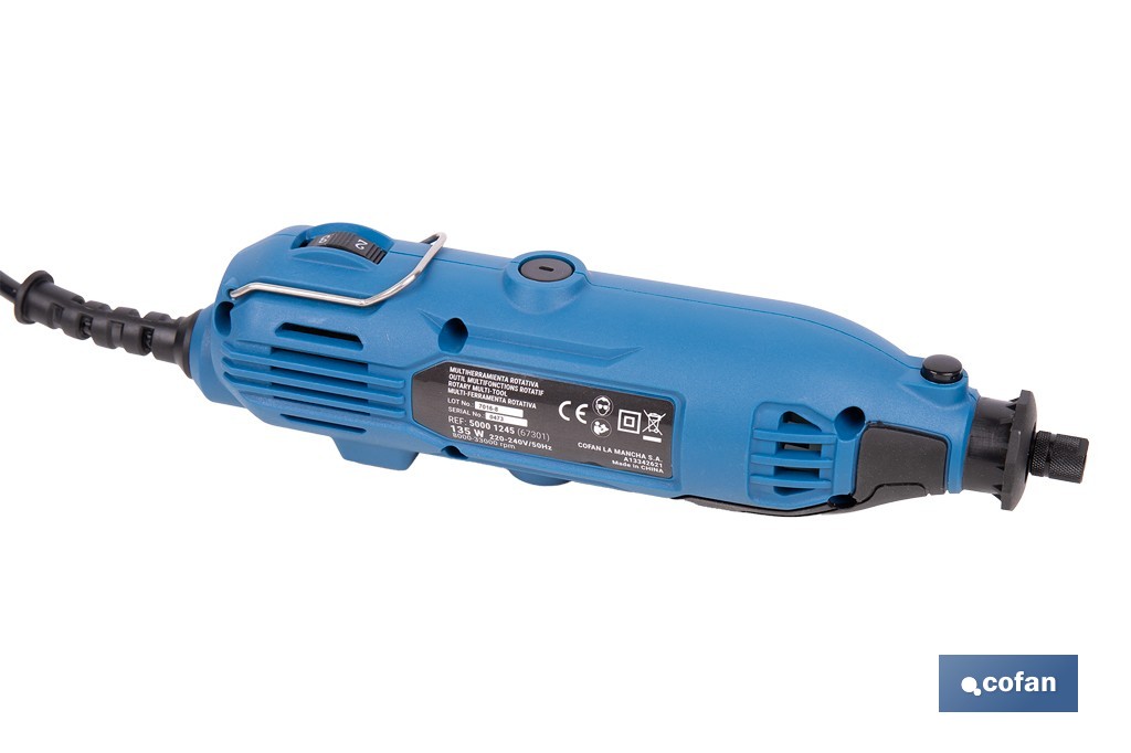 Multiherramienta rotativa 135 W 8000-33000 rpm, velocidad variable | Ideal para cortar, fresar, pulir y perforar | Incluye kit de accesorios intercambiables - Cofan