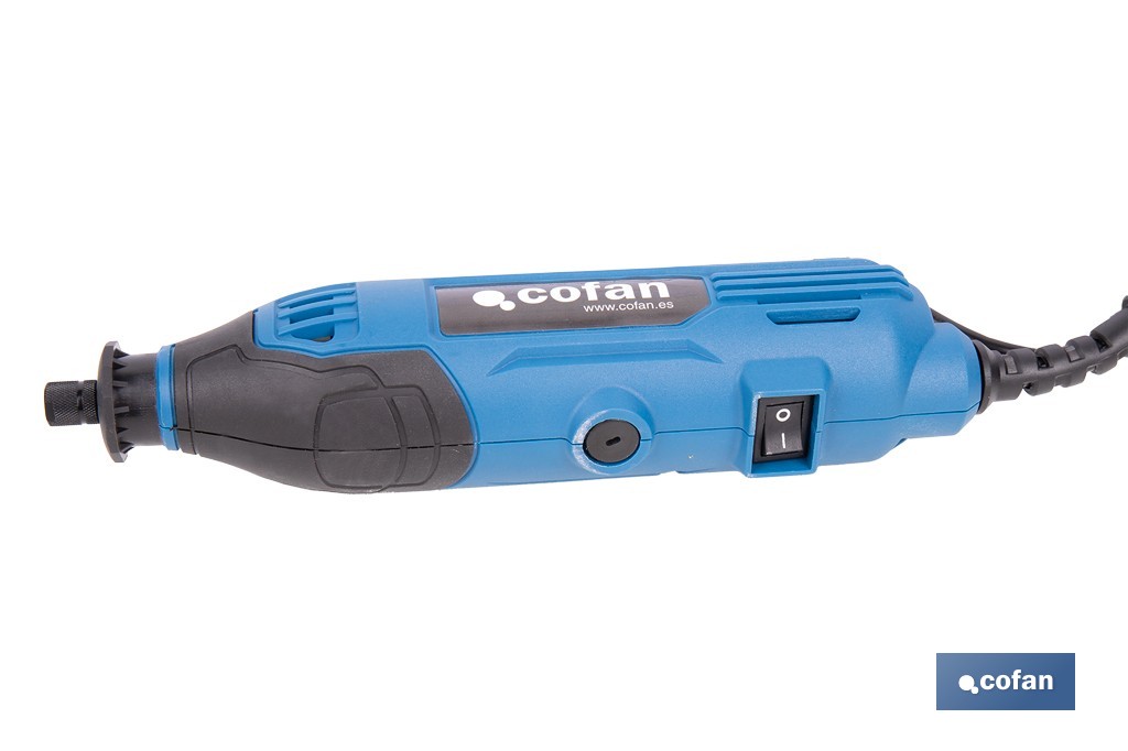 Multiherramienta rotativa 135 W 8000-33000 rpm, velocidad variable | Ideal para cortar, fresar, pulir y perforar | Incluye kit de accesorios intercambiables - Cofan