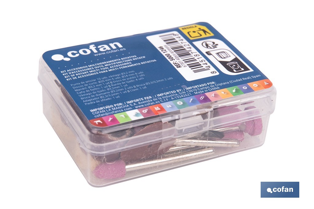 Kit de accesorios para multiherramienta rotativa | Incluye discos, fresas, brocas, lijas y accesorios de pulido | Compatible con herramienta ref. 50001245 - Cofan