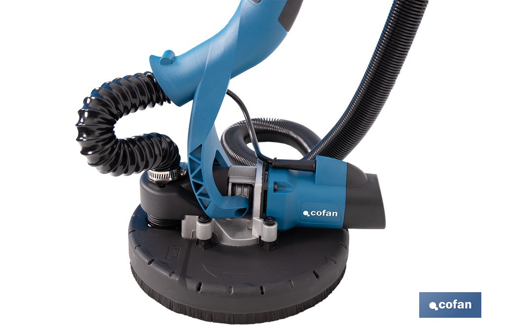 Lijadora de pared y techo eléctrica 710 W 1500 rpm | Tubo extensible, aspiración de polvo y luz LED integrada | Incluye maletín y 6 discos de lija - Cofan