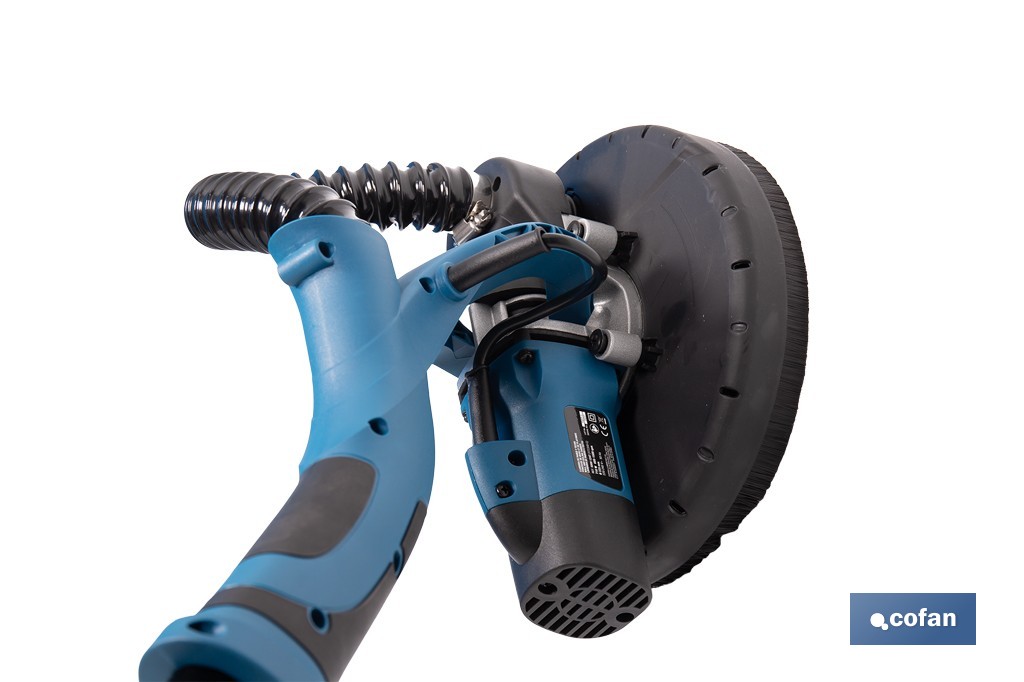 Lijadora de pared y techo eléctrica 710 W 1500 rpm | Tubo extensible, aspiración de polvo y luz LED integrada | Incluye maletín y 6 discos de lija - Cofan