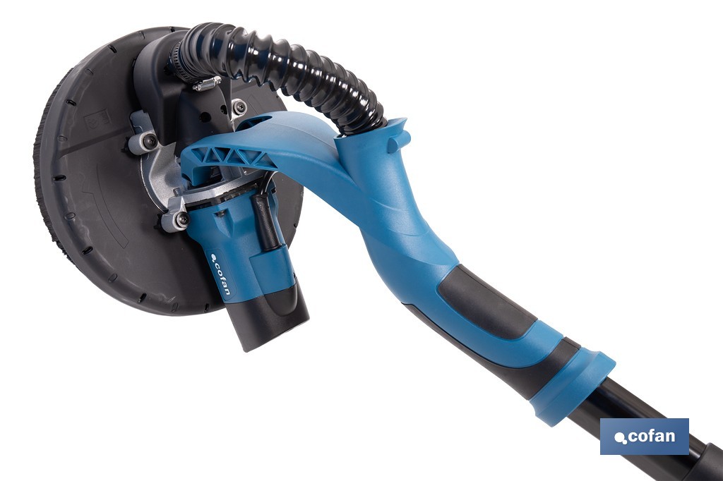 Lijadora de pared y techo eléctrica 710 W 1500 rpm | Tubo extensible, aspiración de polvo y luz LED integrada | Incluye maletín y 6 discos de lija - Cofan