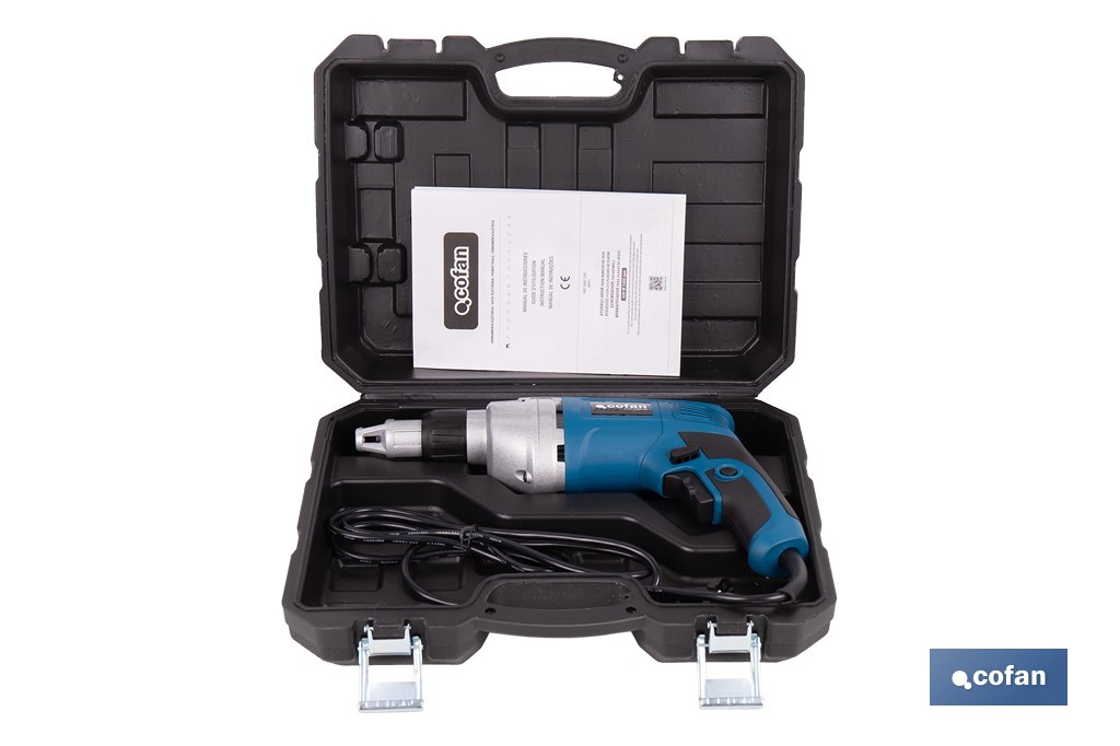 Atornillador eléctrico para paredes de yeso 600 W 2400 rpm | Velocidad variable, inserción de portapuntas 1/4" | Diseño ergonómico para trabajos continuos - Cofan