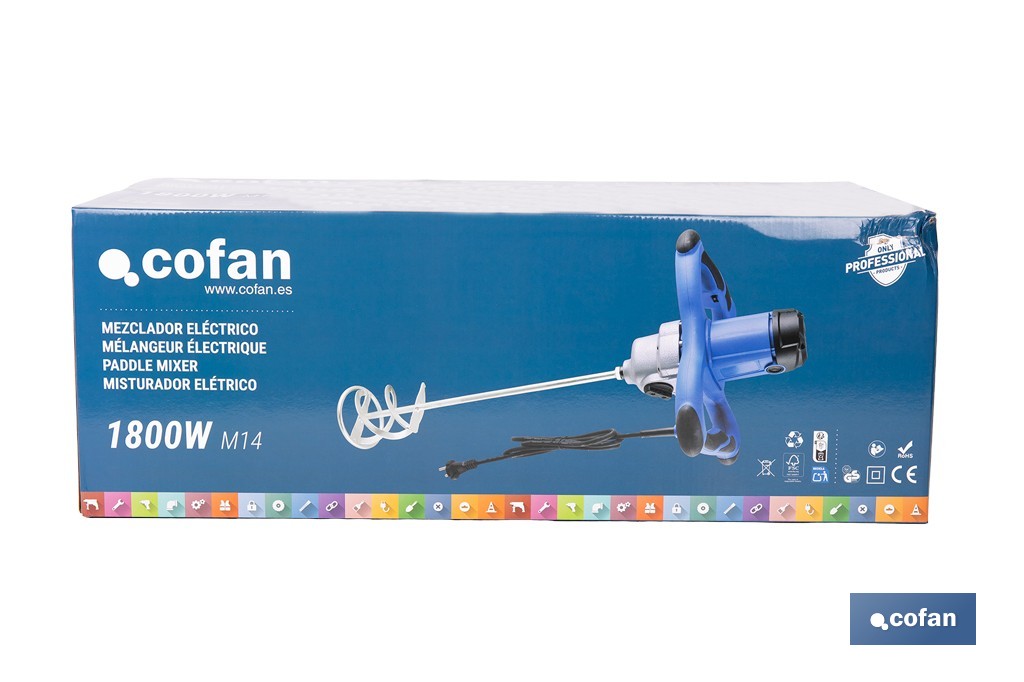 Misturador elétrico | Agitador M14 | Vara misturadora incluída | 2 velocidades | Potência: 1800 W - Cofan