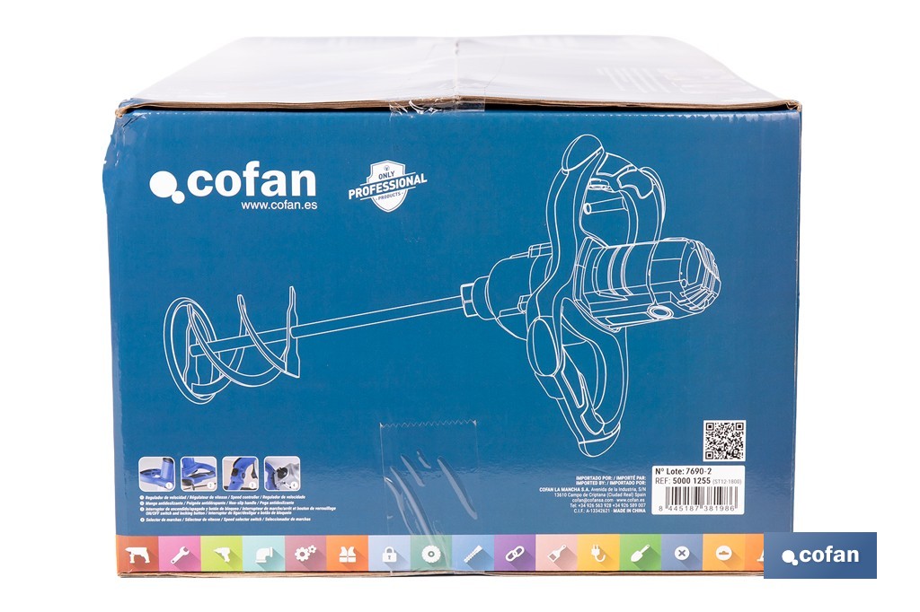 Misturador elétrico | Agitador M14 | Vara misturadora incluída | 2 velocidades | Potência: 1800 W - Cofan