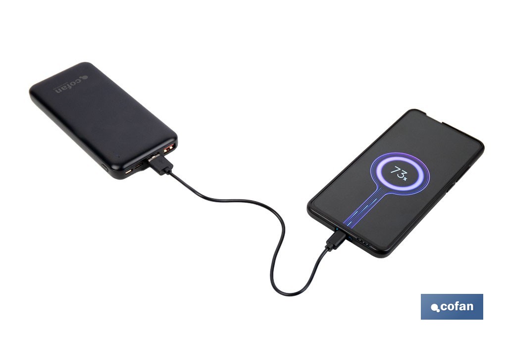 Batería externa portátil de 20 W con USB-A y USB tipo C | Power bank 10.000 mAh de polímero de litio 3,7 V - Cofan