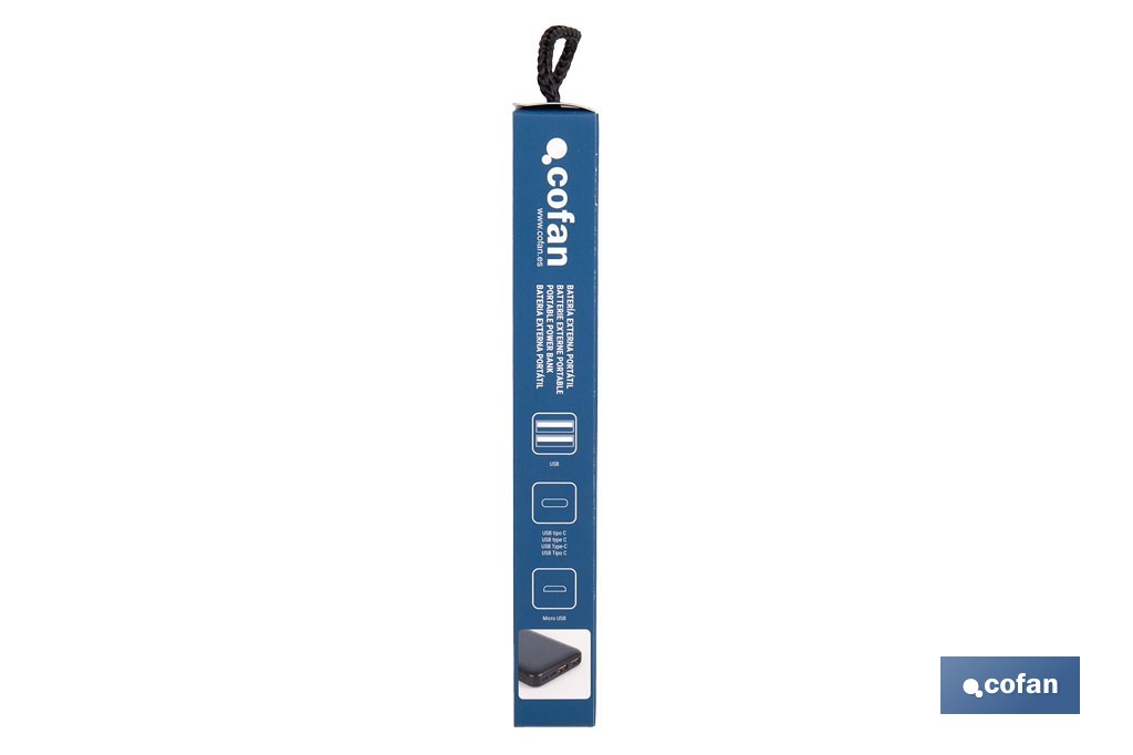 Batería externa portátil de 20 W con USB-A y USB tipo C | Power bank 10.000 mAh de polímero de litio 3,7 V - Cofan