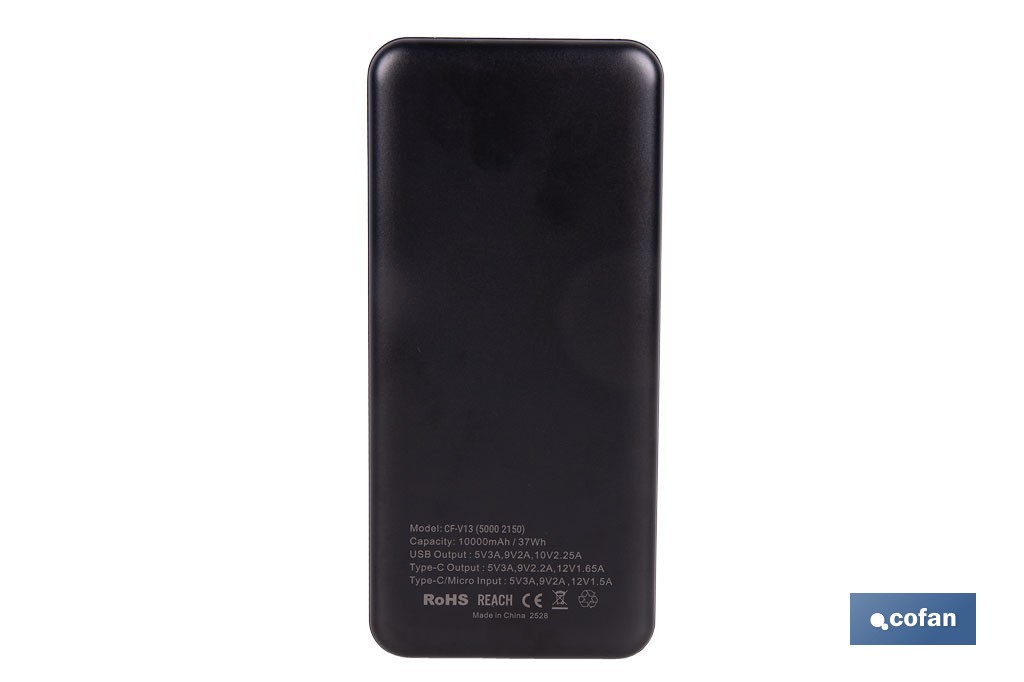 Batería externa portátil de 20 W con USB-A y USB tipo C | Power bank 10.000 mAh de polímero de litio 3,7 V - Cofan