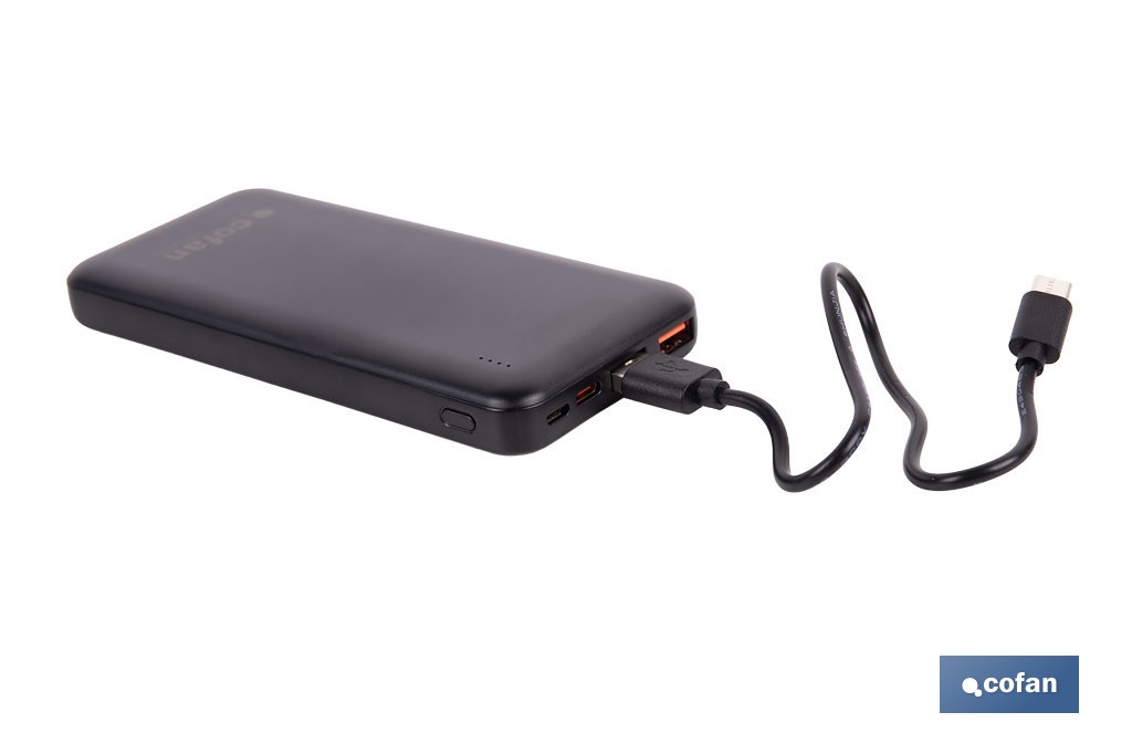 Batería externa portátil de 20 W con USB-A y USB tipo C | Power bank 10.000 mAh de polímero de litio 3,7 V - Cofan