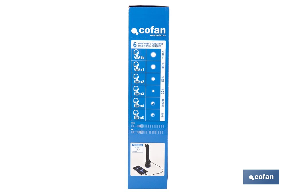 Linterna LED de alta potencia | Recargable con 6 modos de luz | Disponible en dos potencias: 18.000 lm y 10.000 lm - Cofan