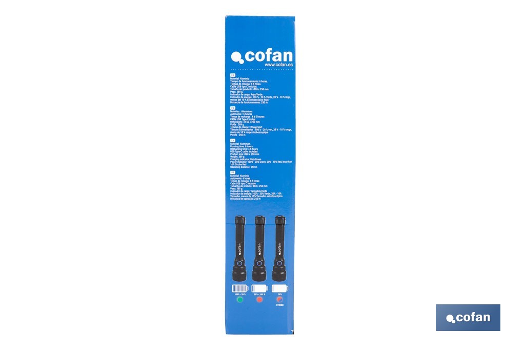 Linterna LED de alta potencia | Recargable con 6 modos de luz | Disponible en dos potencias: 18.000 lm y 10.000 lm - Cofan