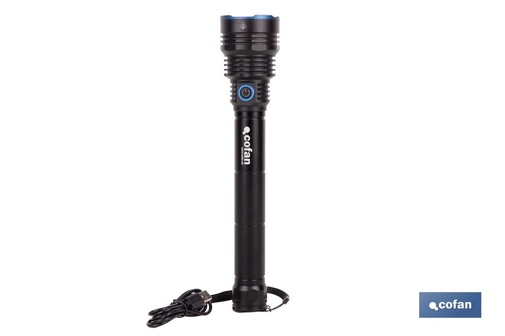 Linterna LED de alta potencia | Recargable con 6 modos de luz | Disponible en dos potencias: 18.000 lm y 10.000 lm - Cofan