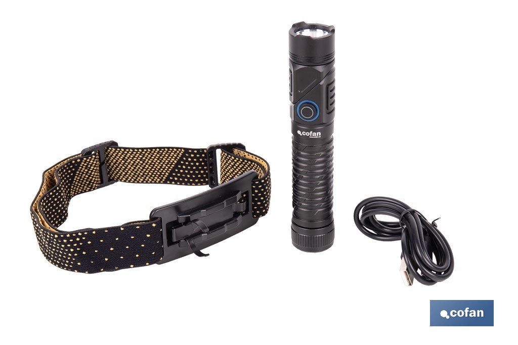 Linterna LED plegable y recargable con 5 modos de luz y con base magnética | 1200 lm, alcance de 100 m - Cofan