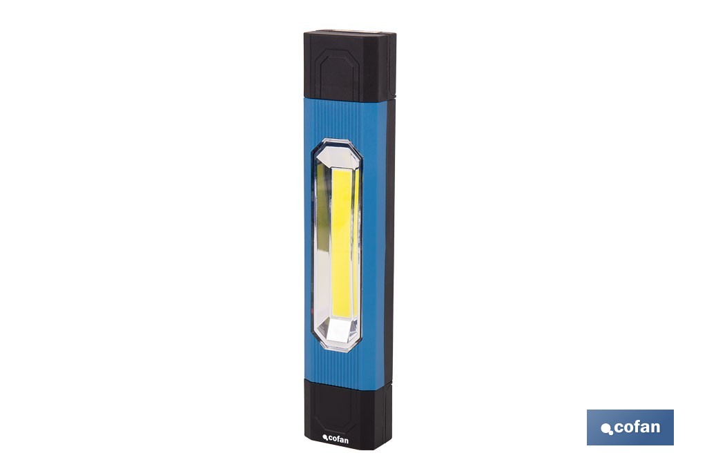 Lámpara de inspección LED COB 1200 lm | Recargable con 3 modos de luz | Extremos magnéticos, giratorios y plegables - Cofan