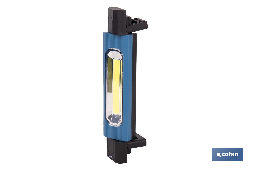 Lámpara de inspección LED COB 1200 lm | Recargable con 3 modos de luz | Extremos magnéticos, giratorios y plegables - Cofan