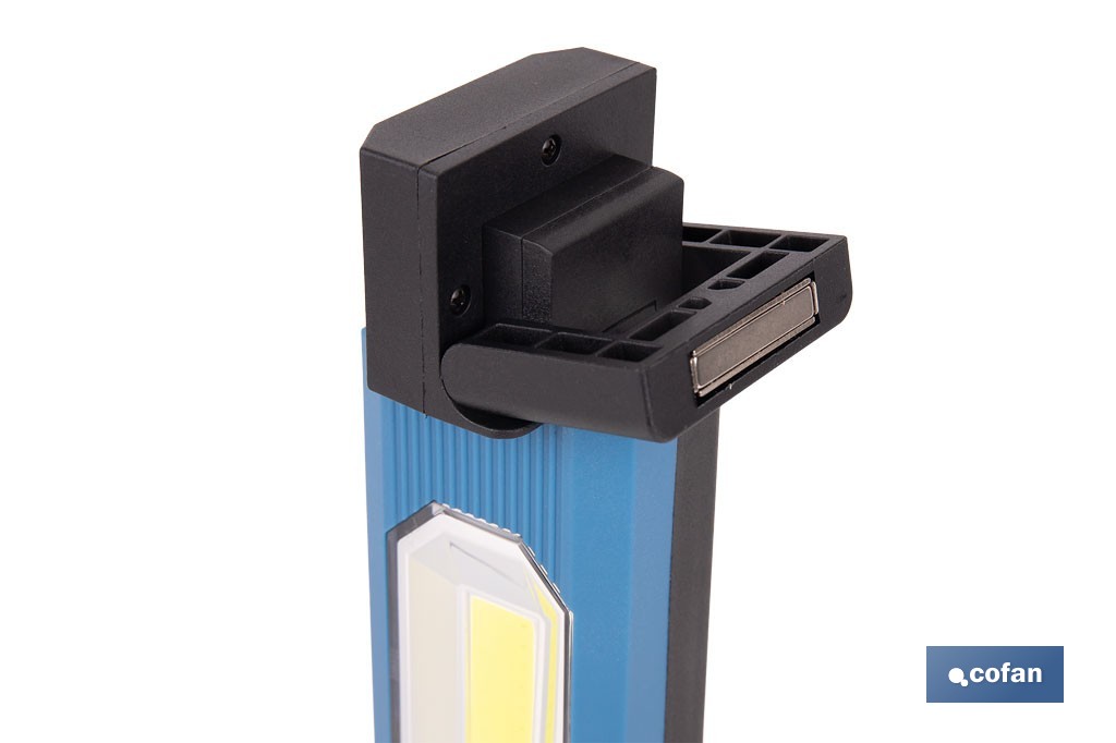 Lámpara de inspección LED COB 1200 lm | Recargable con 3 modos de luz | Extremos magnéticos, giratorios y plegables - Cofan