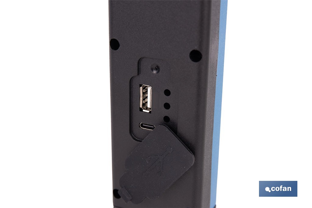 Lámpara de inspección LED COB 1200 lm | Recargable con 3 modos de luz | Extremos magnéticos, giratorios y plegables - Cofan