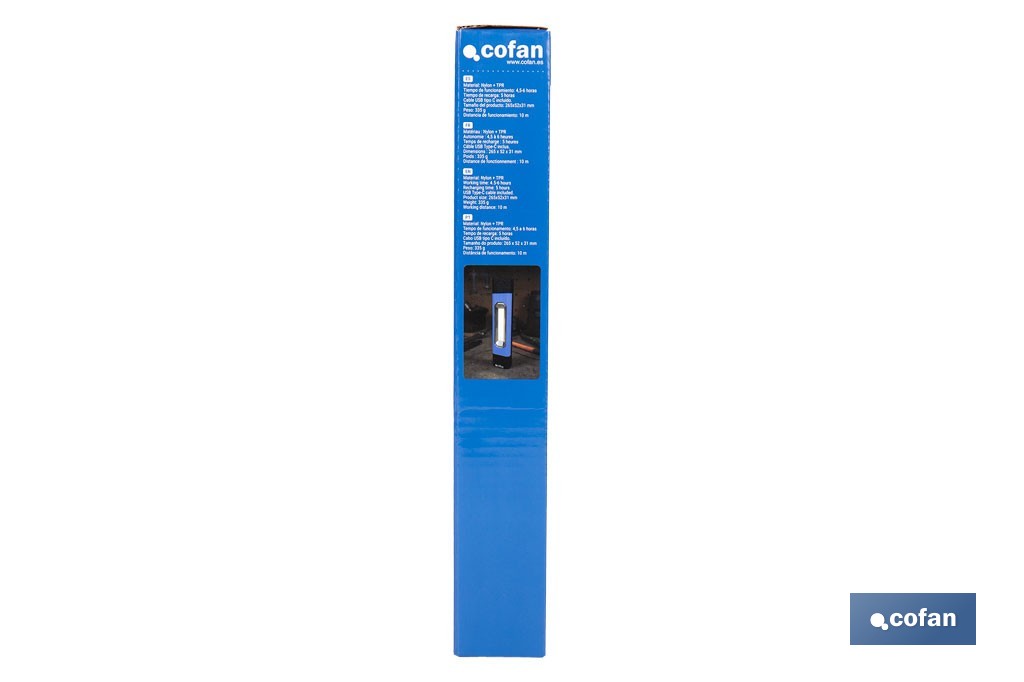 Lámpara de inspección LED COB 1200 lm | Recargable con 3 modos de luz | Extremos magnéticos, giratorios y plegables - Cofan