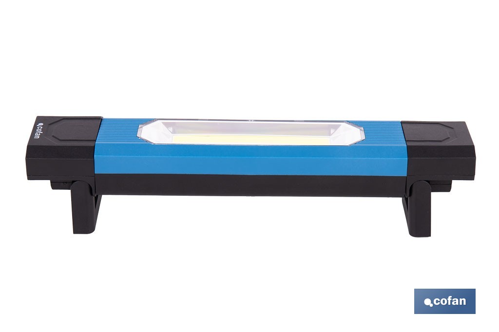Lámpara de inspección LED COB 1200 lm | Recargable con 3 modos de luz | Extremos magnéticos, giratorios y plegables - Cofan
