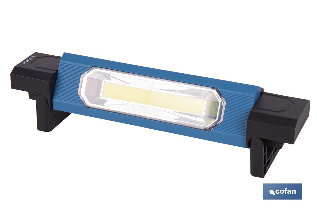 Lámpara de inspección LED COB 1200 lm | Recargable con 3 modos de luz | Extremos magnéticos, giratorios y plegables - Cofan