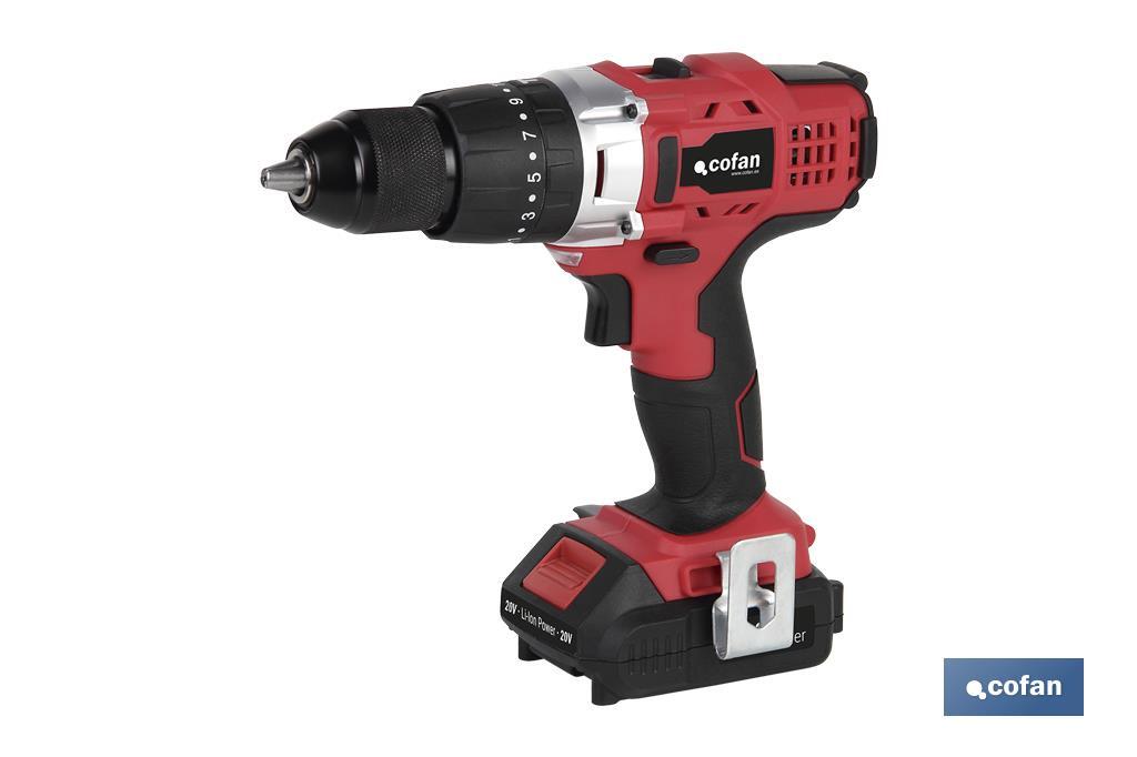 Taladro Percutor a Batería con 1300 rpm | Batería Li-ion de 20V - 1,5 Ah + Cargador incluidos - Cofan