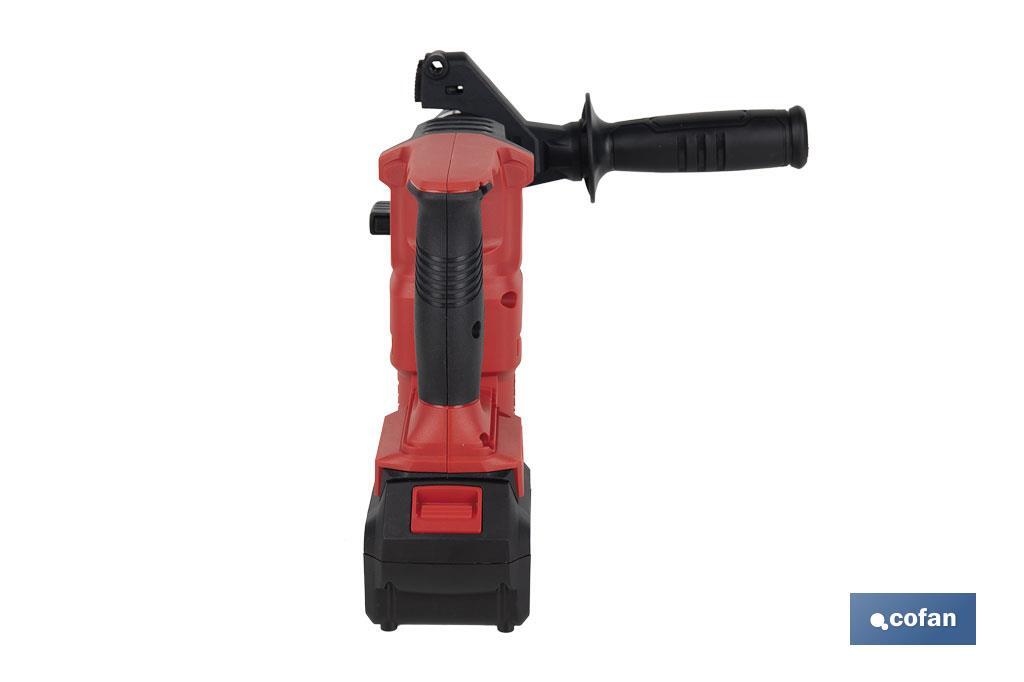 Martillo perforador SDS Plus sin escobillas multifunción | Taladra, percute y cincela | Incluye: maletín con accesorios, portabrocas automático con adaptador SDS PLUS, batería Li-Ion de 20 V y cargador - Cofan