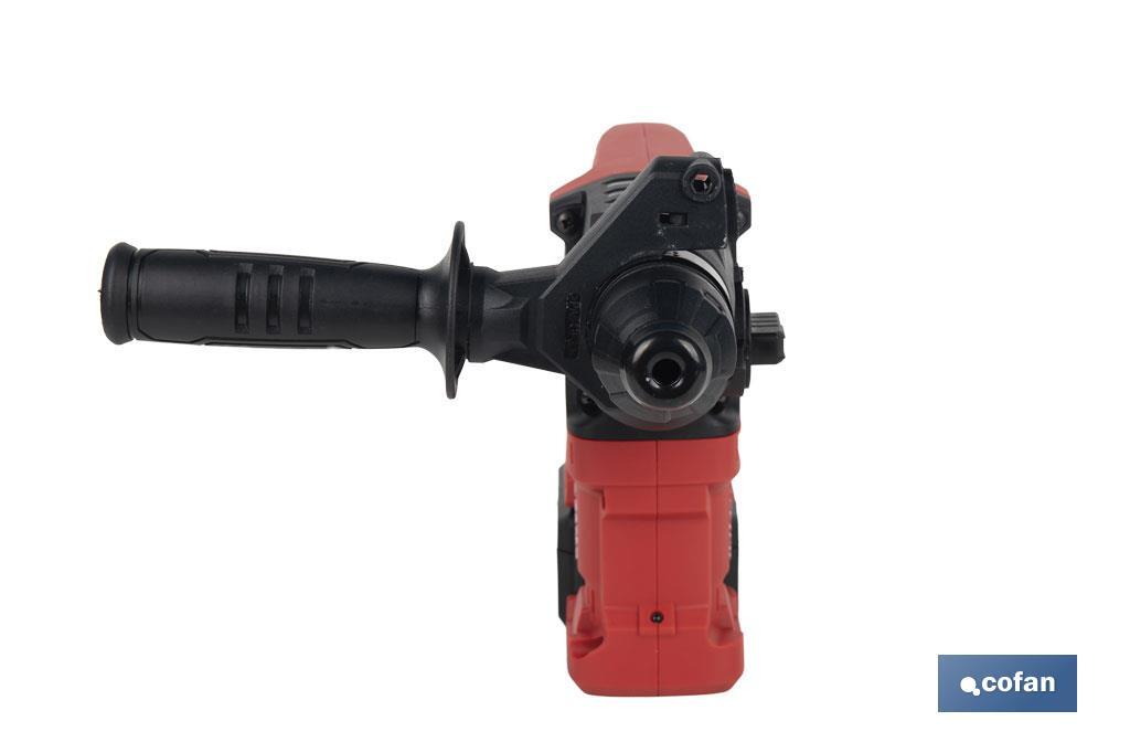 Martillo perforador SDS Plus sin escobillas multifunción | Taladra, percute y cincela | Incluye: maletín con accesorios, portabrocas automático con adaptador SDS PLUS, batería Li-Ion de 20 V y cargador - Cofan
