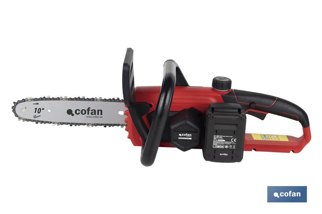 Kit de motosierra a batería con dos baterías de litio 20 V 4.0 Ah | Motosierra sin escobillas | Espada de 10" | Eficiencia y precisión en cortes de madera - Cofan