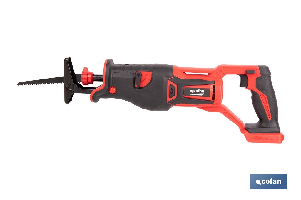 Sierra de sable a batería con motor brushless | Potencia: 20 V | Velocidad variable | Corte en madera y metal | Disponible con y sin batería y cargador - Cofan