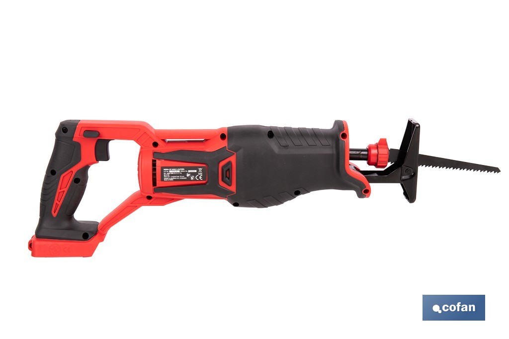 Sierra de sable a batería con motor brushless | Potencia: 20 V | Velocidad variable | Corte en madera y metal | Disponible con y sin batería y cargador - Cofan