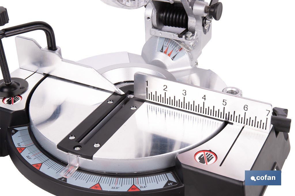 Ingletadora a batería 20 V con motor brushless | Corte máx. 105 mm, inclinación -45°/+45°, velocidad 3200 rpm | Incluye bolsa de polvo | Disponible con y sin batería y cargador - Cofan