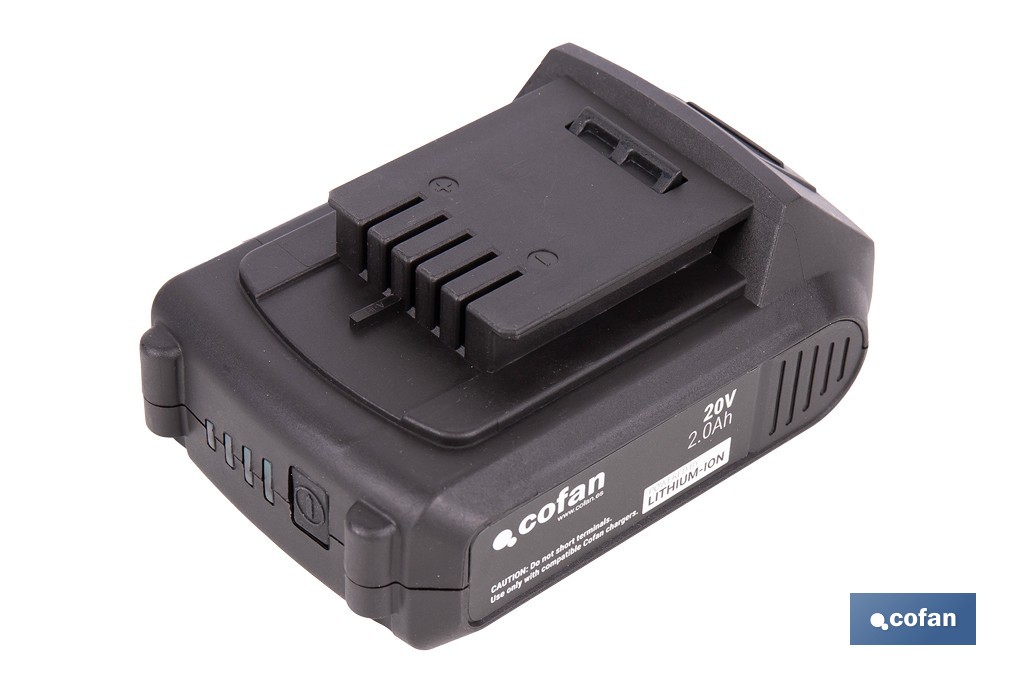 Pack de cargador 20 V 2.4 A + Batería 20 V 2.0 Ah Li-Ion | Compatible con sistema 1 for All | Protección contra sobrecarga y larga duración - Cofan